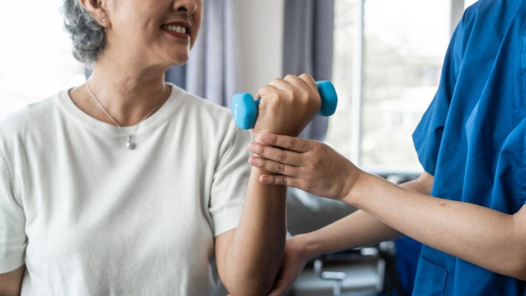A woman doing exercise as part of treatment for osteoporosis