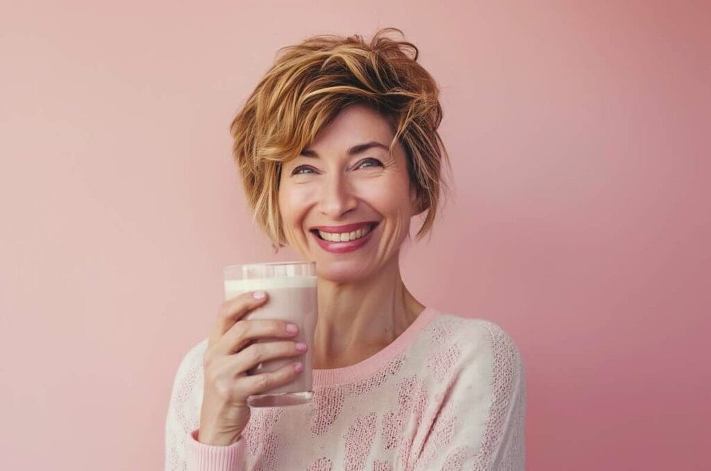 A woman in mid-life getting calcium for healthy bones